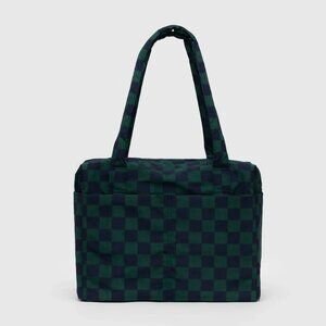BAGGU Small Cloud Carryon Green and Navy Check Tote Bag